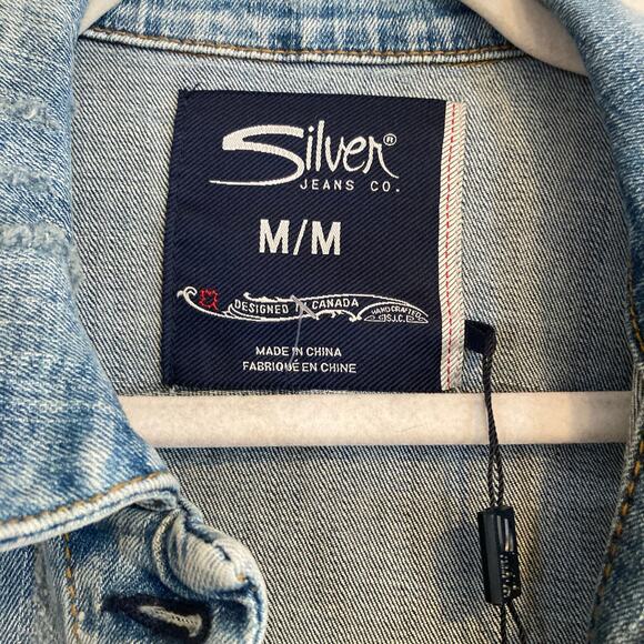 NWT Silver Jeans Co Mid Wash Denim Button Up Distressed Western Vest Size Medium - Picture 6 of 16